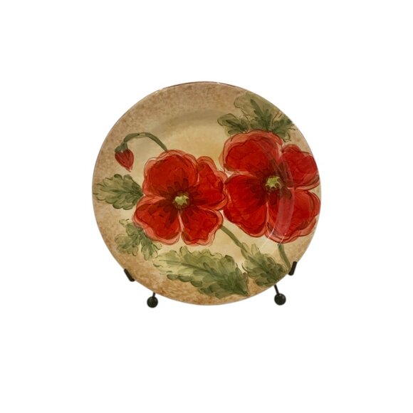 Maxcera "Poppies" Floral Round Hand Painted 8” Plates Set of 4 Décor/Dinnerware - Picture 8 of 12